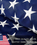 Close-up of embroidered stars on American Flag 3x5ft Heavy Duty Outdoor Nylon Flag With Embroidered Stars And Brass Grommets Double Stitched