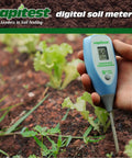 Hand using Digital Soil Thermometer For Planting And Transplants, Multi Color Display, Quick Soil Temperature Readings For Gardeners