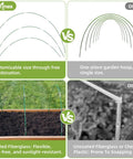 Comparison of All In One Garden Netting Kit With 36 Fiberglass Hoops And 30 Connectors showing flexible coated fiberglass and fixed hoops.