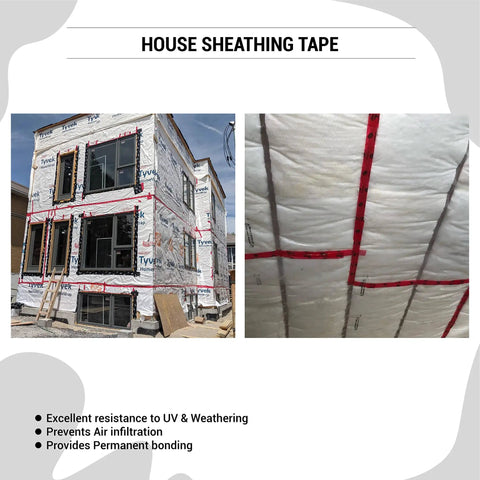 Red Construction Sheathing Tape For Doors And Windows, Epoxy Resin Tape, 2.4 Inch By 180 Foot, sealing house wrap