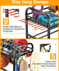 All-In-One Garage Sports Organizer With Rolling Wheels, Built Tough 4 Tier Gear Rack with silicone-coated hooks and gear