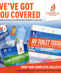Firebelly Outfitters RV water filter kit with inline filtration, tank deodorizer, and RV toilet tissue