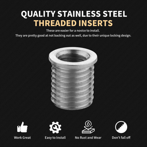 Stainless steel threaded insert with hollow center and external threading (M6) front view