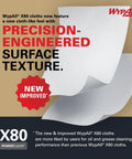 WypAll X80 PowerClean heavy-duty cleaning wipes showing new precision-engineered surface texture in white sheet form.