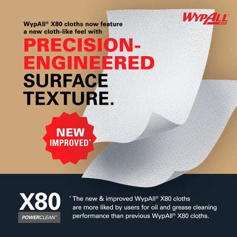 PowerClean X80 Cloths Heavy Duty Wipes Brag Box Blue 152 Sheets Per Box Extra Absorbent Wipes For Auto Shop Cleaning That Soak Up Water And Oil And Stand Up To Grime, showing precision-engineered texture and cloth-like feel.