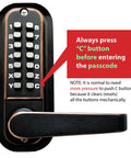 Mechanical Keyless Combination Lever Door Lock In Oil Rubbed Bronze No Battery No Power No Key Needed with keypad detail