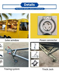 Kickass Commercial Stainless Steel Food Trailer With Integrated Air Conditioning Heavy Duty Mobile Kitchen Rig showcasing sales window and towing system.
