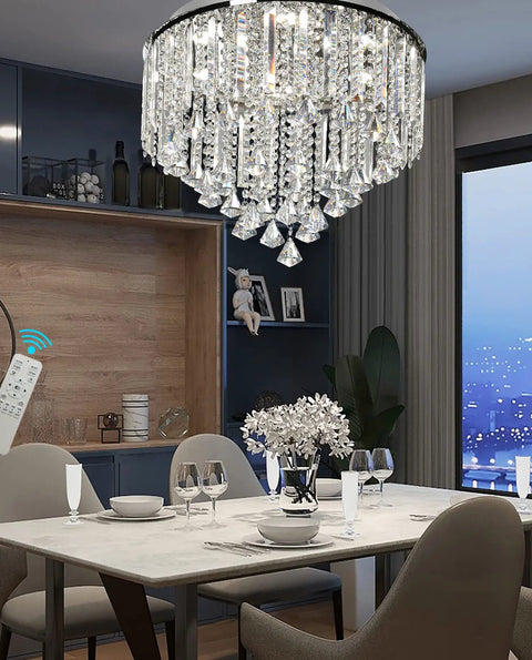 20 Inch Modern Crystal Ceiling Lamp Diamond Crystal Chandelier With Chrome Stainless Steel Finish in dining room