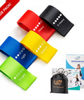 Heavy Duty Resistance Loop Bands Set Of 5 With Travel Pouch And Instruction Guide For Full Body Conditioning Core Strengthening And Flexibility Training To Help You Crush Your Daily Gym Hustle with colorful bands.