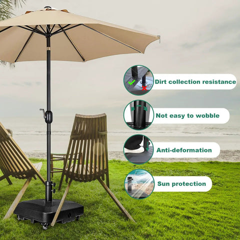Beach scene with Heavy Duty Patio Umbrella Base With Wheels For Outdoor Square Market Stand, 4 Locks And 2 Knobs, black, under umbrella