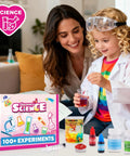 Child and parent using Girls Science Kit For Kids Ages 4 8 6 8 8 10 With 100 Plus Fun Educational Experiments at home.