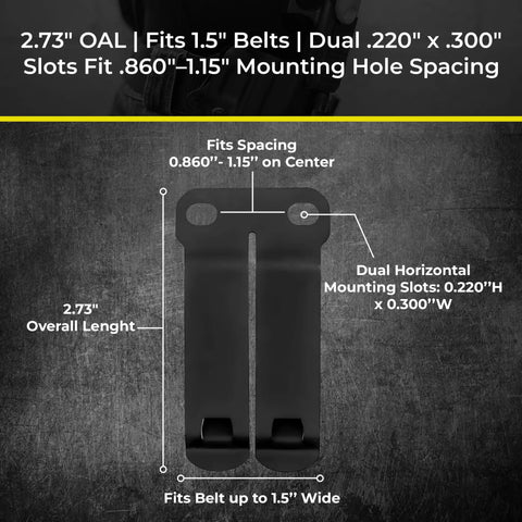 Built Tough As Nails Metal Belt Clip For IWB OWB Concealed Carry Rig And Every Day Sheath With Complete Hardware Kit In Clean Dark Gray Tone crafted stateside, 2.73" long, fits 1.5" belts.