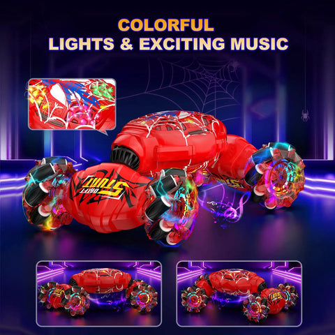 Red 4WD Gesture Sensing RC Stunt Car With 2.4GHz Remote 360-Degree Drifts And Rotations Lights And Music Kid Friendly