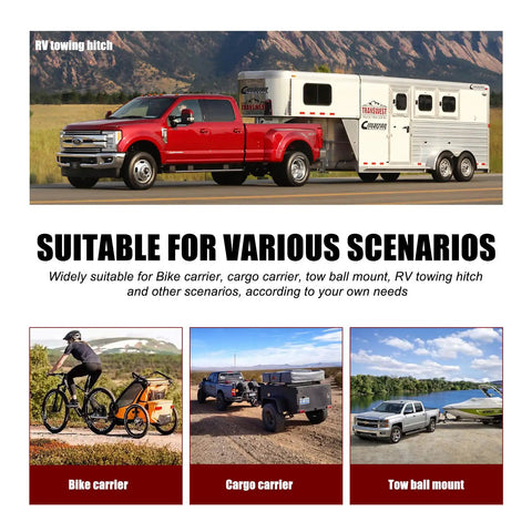 Trailer Hitch Reducer Sleeve From Three Inch To Two And One Half Inch And From Two And One Half Inch To Two Inch Carbon Steel With Five Eighth Inch Pin And Clip Fits Class V Hitch Receivers For Bike Racks Cargo Carriers And Ball Mounts shown with RV and trailers
