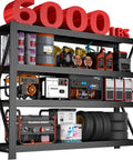 Beefed Up 4 Tier Storage Shelving Black Industrial Grade Rack Cracks Under Up To 6000 Lbs Pressure showcasing tools and equipment
