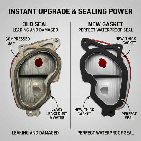 Comparison of old and new Chevrolet Impala Taillight Gasket Seals Set for Driver and Passenger Side Rear Brake Light Seal Kit 2014 Through 2020