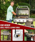 Man grilling on a Weber Spirit with 24 Inch Weber Grill Hose and Regulator Kit for Genesis Spirit Summit Grills