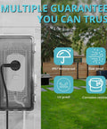 Mini Outdoor Extension Cord Cover Box With Clear View Lid shows waterproof features and an entry port for secure outlet plug protection.