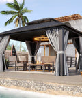 10x12 Outdoor Gazebo With Double Galvanized Steel Roof, Rust Resistant Patio Pavilion, Ventilated Top, Breathable Netting And Privacy Curtains For Backyard Gray Built To Last