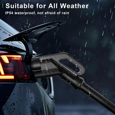 Hella Reliable J1772 To Nacs Charging Adapter Boasting 240V Ac Power Delivery And 80 Amp Heavy Duty Plug Converter for Tesla charging in rain.