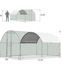 Diagram of Heavy Duty 12.5 Foot Metal Chicken Coop with Galvanized Walk In Run and Waterproof PE Cover Dome Shaped Poultry Cage