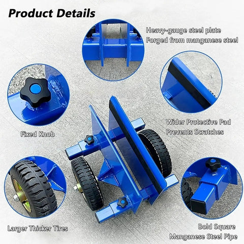 Heavy Duty Adjustable Panel Dolly With Lockdown Grip And Smooth Rolling Rubber Wheels For No Sweat Hauling Panels Or Doors On Busy Job Sites During Fast Track Renovation Work, featuring heavy-gauge steel, wider protective pad, and thicker tires.