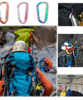 Colorful 3 Inch Aluminum Alloy Carabiner Clip With D Ring and Spring Snap Hook used on camping gear and backpacks, 2 Pack