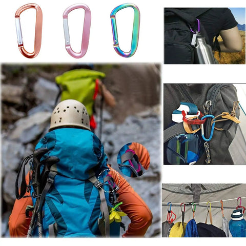 Colorful 3 Inch Aluminum Alloy Carabiner Clip With D Ring and Spring Snap Hook used on camping gear and backpacks, 2 Pack