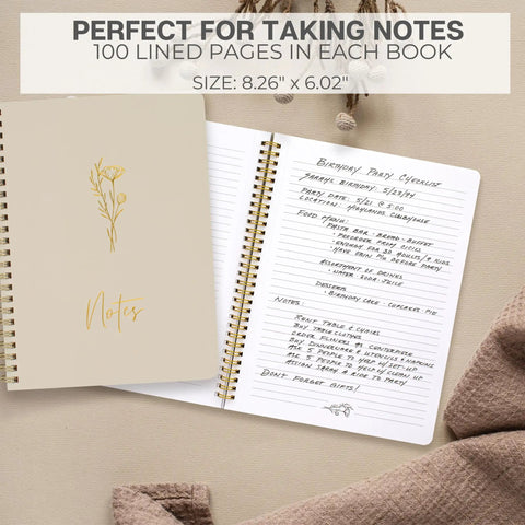 Stylish Aesthetic Spiral Notebook Set Of 3 For Women with cute college ruled 8x6 journals open and closed on a desk
