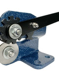 Close-up view of Pro Grade Heavy Duty Sheet Metal Disc Cutter for 16 Gauge Bench Mounted Metalworking Tool with gear mechanism.