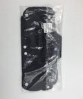 Packaged soft velvet terry cloth sweatband for hard hats, black, showing snap buttons; fits most helmets, absorbs sweat, reusable.