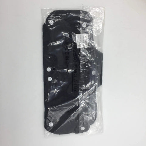 Packaged soft velvet terry cloth sweatband for hard hats, black, showing snap buttons; fits most helmets, absorbs sweat, reusable.
