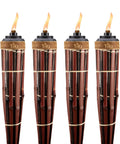 60 Inch Bamboo Torches 4-Pack With Easy Pour 12 Oz Canisters, Long-Lasting Fiberglass Wicks And Snuffers, Outdoor Patio Garden Lawn Decor In Walnut And Pecan Finish, front view.