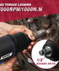 Half Inch Air Impact Wrench With 7000 RPM Free Speed, 1000 Nm Drive, 958 Foot Pound Loosening Torque, 958 Foot Pound Working Torque