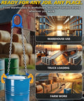 Heavy Duty 55 Gallon Drum Lifter With 1 Ton Capacity, Spring-Loaded Alloy Steel Jaws, G80 Chain Barrel Clamp, Crane Hook And Hoist Compatible, Moves Steel And Plastic Drums For Oil, Waste, Feed Handling for warehouse, truck loading, and farm use
