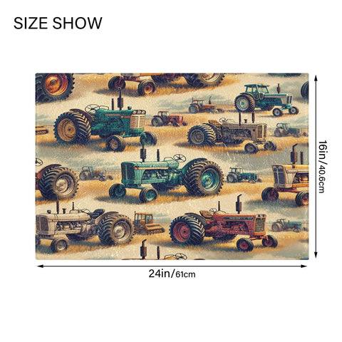 Vintage Farm Tractors U Shaped Toilet Rug Non Slip Absorbent Bath Mat Soft Polyester Fiber Machine Washable Bathroom Mat 24x20 Inches