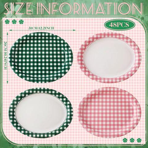 48 Pack Camp Gingham Paper Plates 10 By 12 Inches Large Picnic Style Plaid Plates in two colors and four styles, size labeled