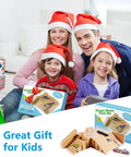 Family with Santa hats holding All In One Finger Skate Park Kit With 3 Mini Finger Skateboards And 8 Ramp Decks DIY Skate Park Build Includes Screws And Connectors Perfect Gift For Boys And Girls Ages 5 And Up