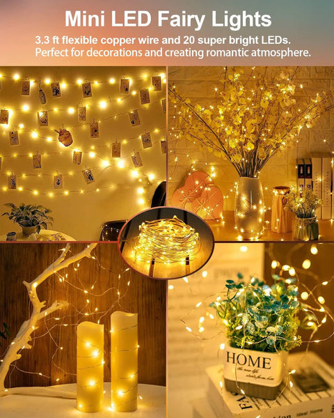Battery Operated Fairy Lights 20 LED On A 3.3ft Copper Wire Twinkle String For Mason Jars Wedding Party Christmas Centerpiece Warm White Ambience Decor