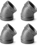 Black Cast Iron Half Inch 45 Degree Female Elbow Pipe Fitting Pack Of Four For DIY Steampunk Projects Industrial Shelving Brackets Vintage Home Decor And Everyday Plumbing Use