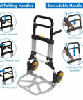 Beefy Folding Dolly With Aluminum Frame, 440 LB Capacity Hand Truck demonstrating handle folding and extending mechanisms.