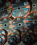 Front view of Merryland 5-inch metal cutting discs for angle grinders; stainless steel/iron, 50-pack