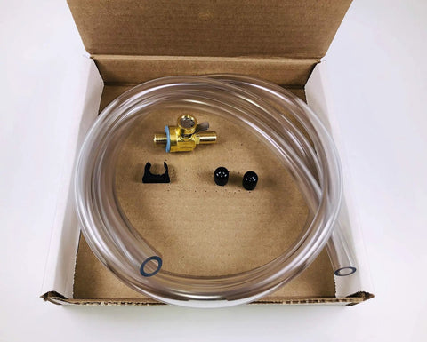 Beefy Oil Drain Valve Kit With Heavy Duty 3 Foot Stainless Steel Hose, M12-1.25 Thread, 3/8 Inch ID X 9/16 Inch OD Tubing in box