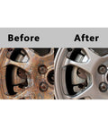 Before and after wheel hub results using 7-Piece Wheel Hub Cleaning Kit For Rust Removal And Resurfacing With One-Half Inch Drill And Impact Wrench Compatibility Includes Grinding Heads For Lug Studs Rotors And Brake Service