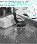 Heavy Duty Desk Chair Mat For Low Pile Carpet With Lip 48 X 60 Clear Plastic Floor Protector For Smooth Rolling Office And Computer Chairs At Home For Everyday Home Office Use, shown in an office setting with chair on mat.