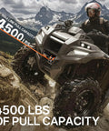 4500lb Electric Winch With Synthetic Rope For Off Road Recovery 12V DC Motor With Serious Torque 185 To 1 Gear Ratio Three Stage Planetary Drive Auto Braking For Power Outages 41.3 Ft Rope on ATV in rocky terrain