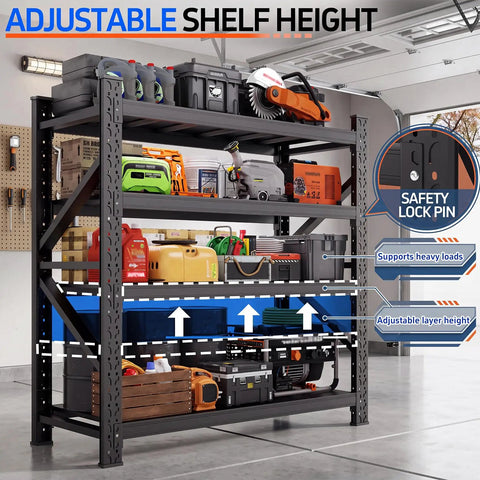 60 Inch Wide Heavy Duty Garage Shelving Rack With 5000 Lb Capacity, Industrial 4 Tier Storage Unit with tools and supplies