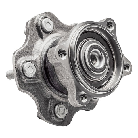 Front view of Rear Wheel Bearing Hubs Pair For 2002 2003 2004 2005 2006 Nissan Altima, Maxima, and Quest 5 Lug Hub Assembly