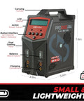 Power Pro Duo LiPo Battery Charger With LCD Screen, dual 80W ports for LiPo LiHV LiIon, showing carrying handle and LCD display