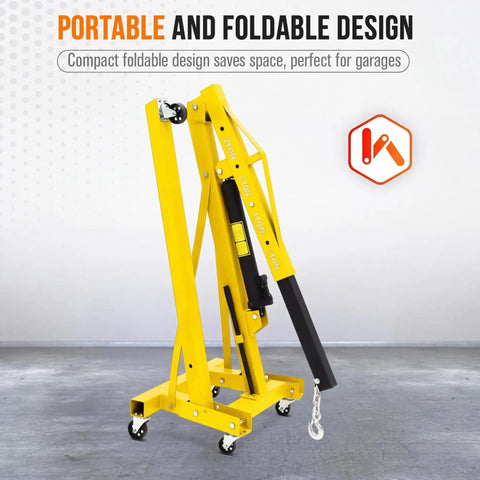 2 Ton Engine Hoist With Lever Stabilizer And Foldable Cherry Picker Beefy Heavy Duty Hydraulic Engine Lift For Automotive Garage Portable Car Repair Crane With Durable Steel Build And CE Certification